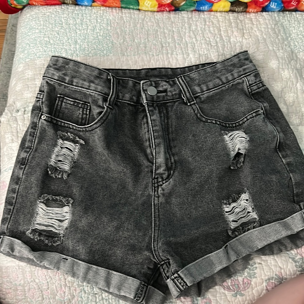 Gray black jean shorts